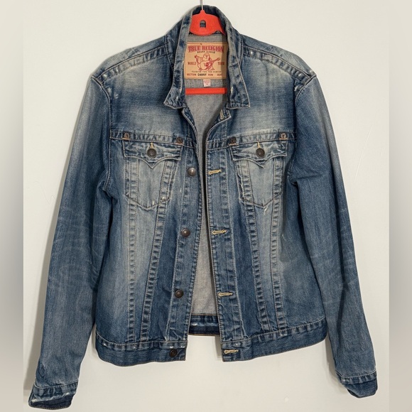 True Religion Distressed Denim Jacket Size Medium - Picture 1 of 5